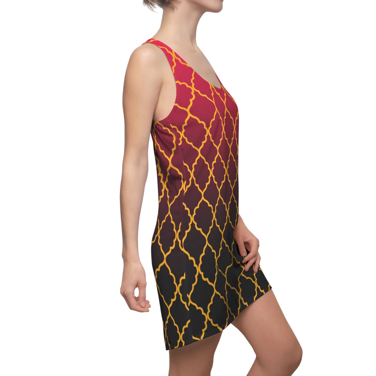 Rotes Racerback Kleid mit goldenem Ornamentmuster