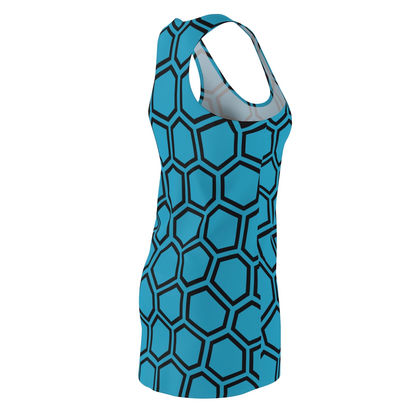 Racerback Kleid Schwarz Türkis Hexagon Muster Damen Sommer