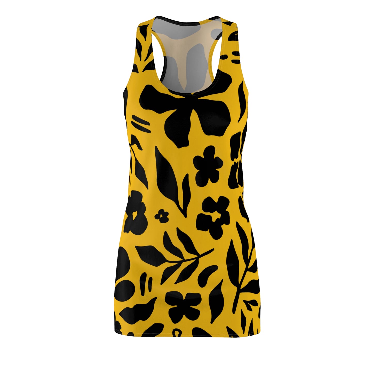 Schwarz Gelb Floral Racerback Kleid – Sommer Damenmode