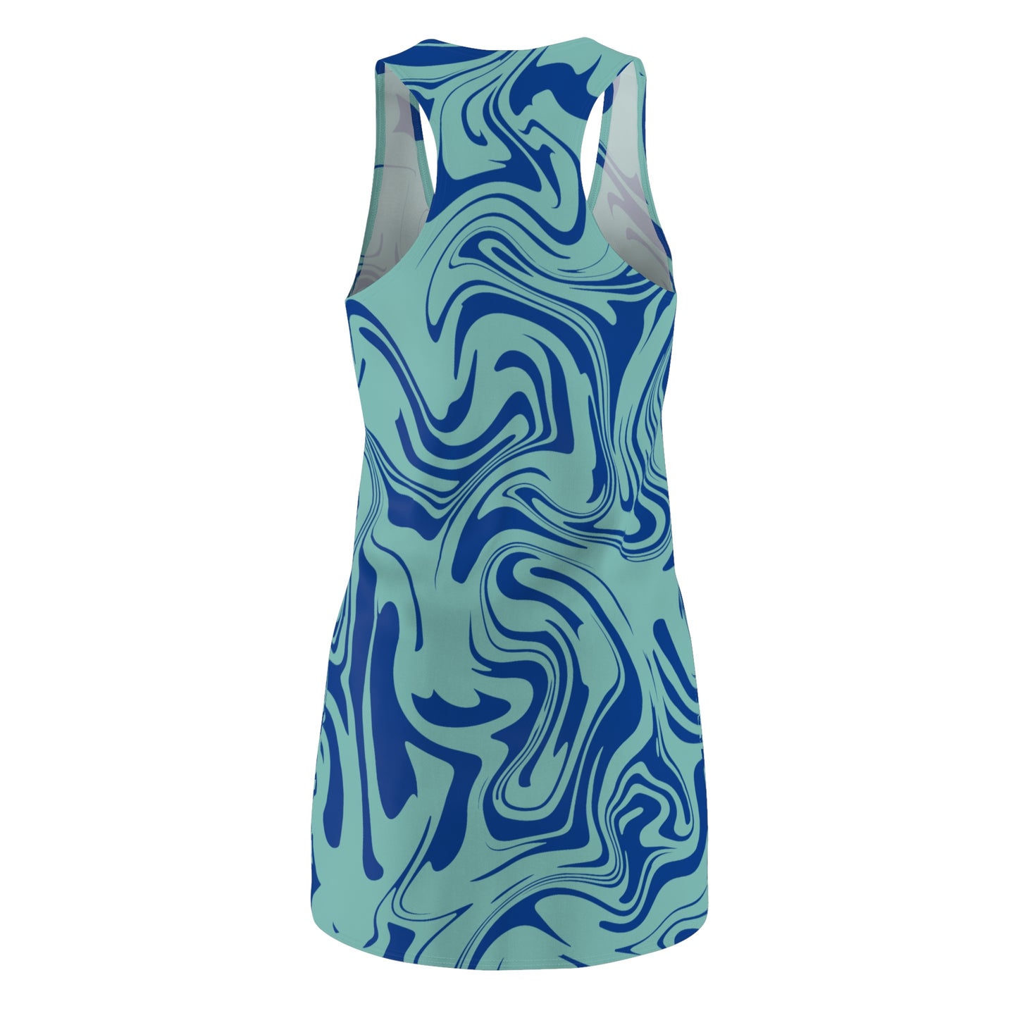 Aqua Dunkelblau Marmor Racerback Kleid – Trendige Sommer Damenmode