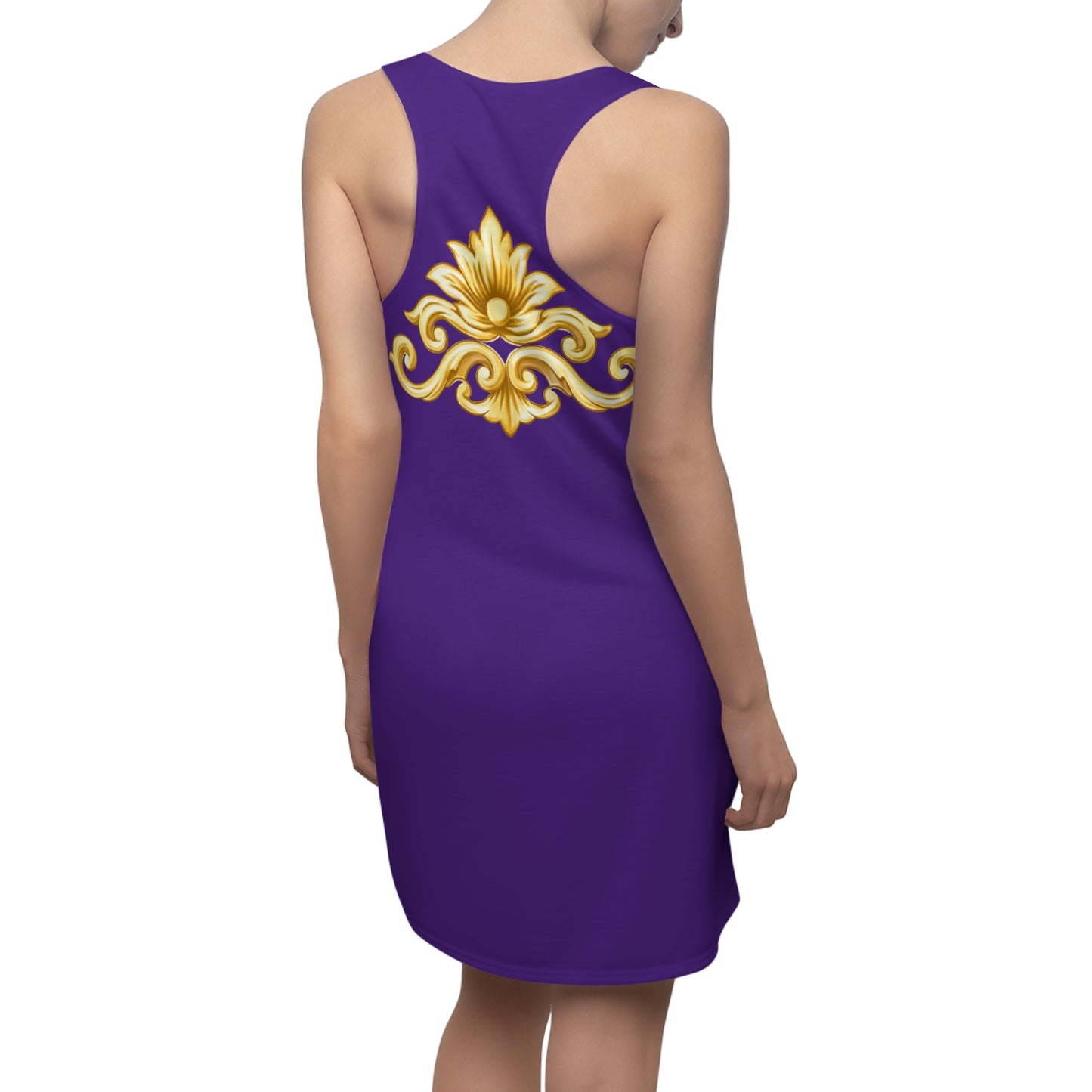 Elegant Baroque Damenkleid | Gold Ornament Racerback Kleid