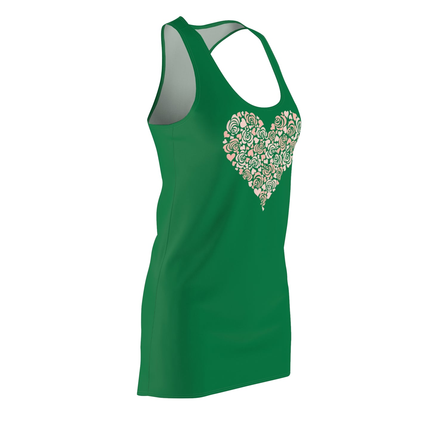 Dunkelgrün Floral Heart Kleid Racerback Romantisches Sommerkleid