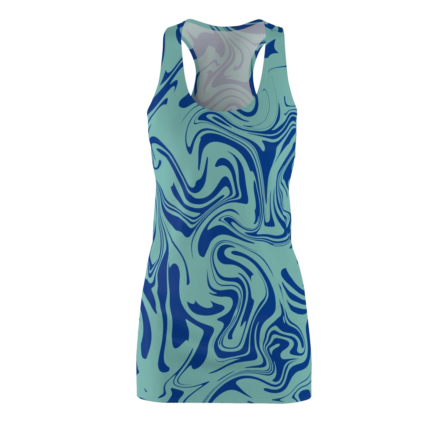 Aqua Dunkelblau Marmor Racerback Kleid – Trendige Sommer Damenmode