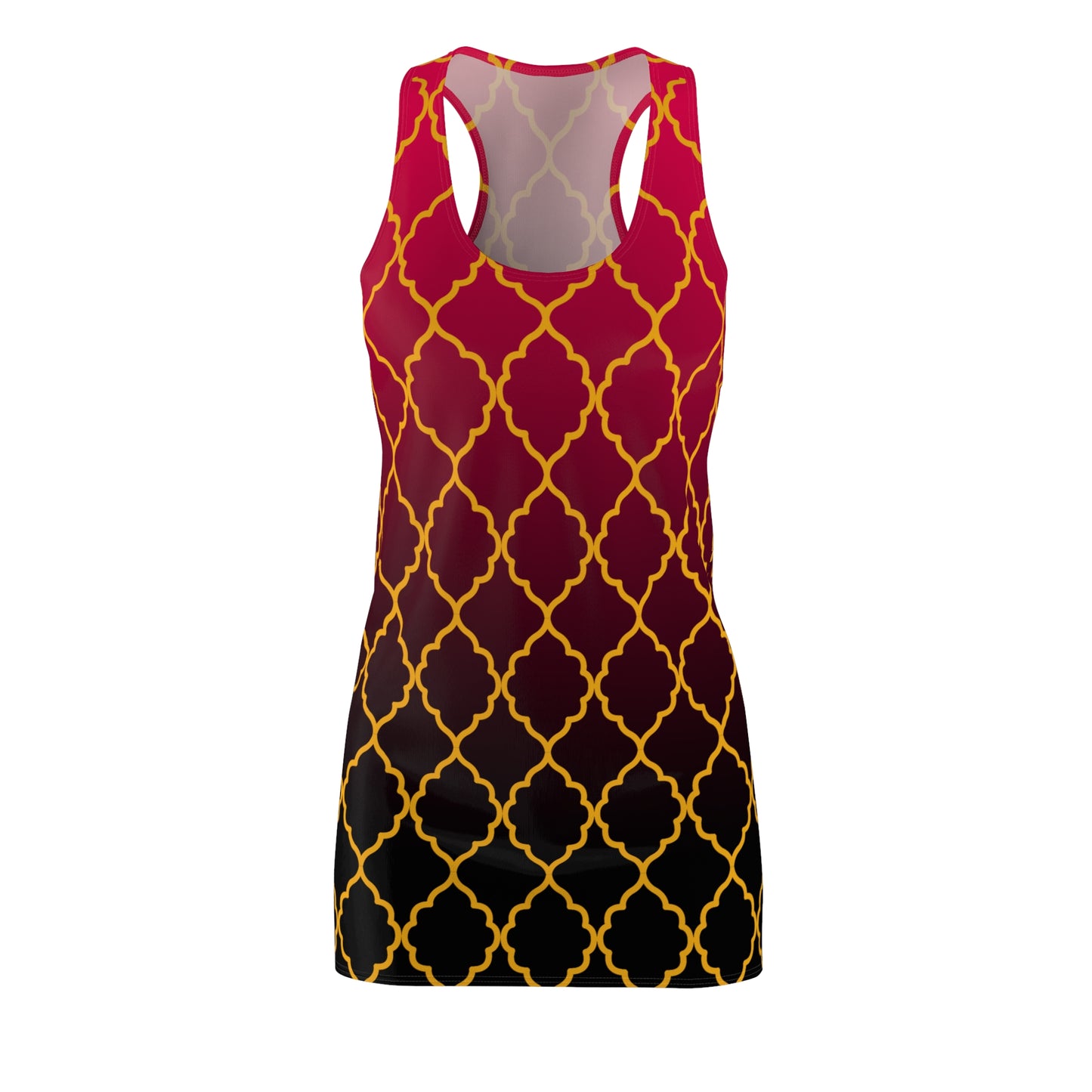 Rotes Racerback Kleid mit goldenem Ornamentmuster
