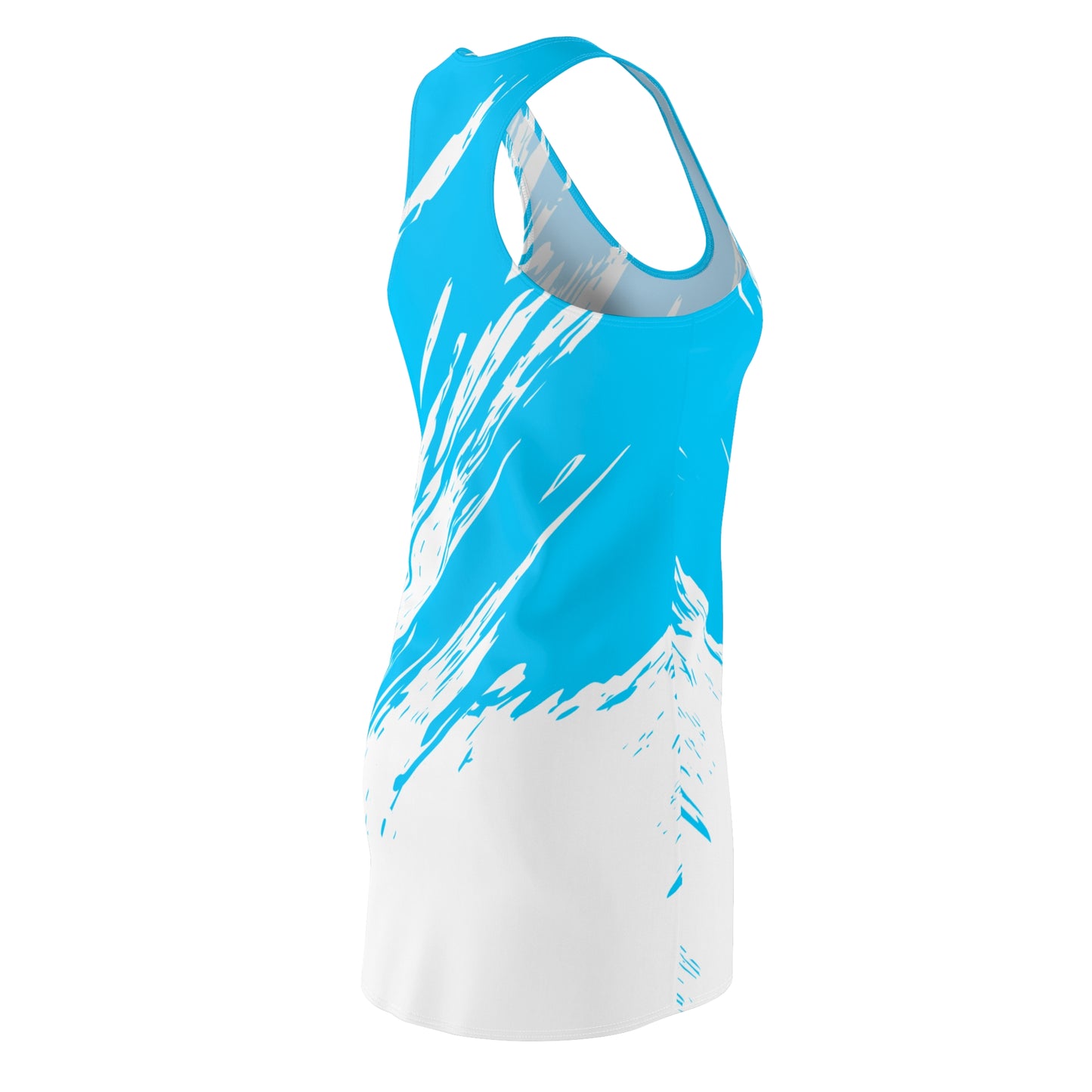 Weiss-Türkis Racerback Kleid mit abstraktem Pinselprint