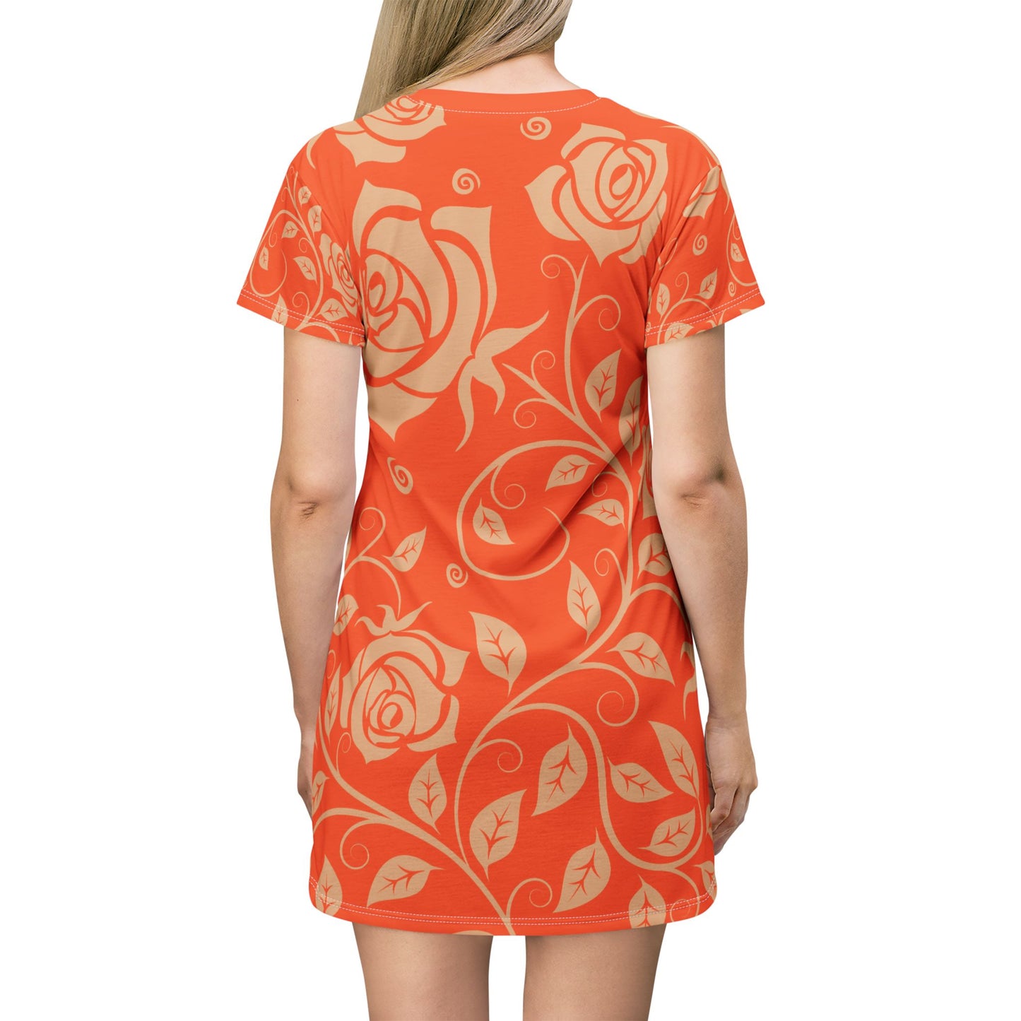 Oranger Damen Kleid Blumen T Shirt Style Sommer Boho Casual