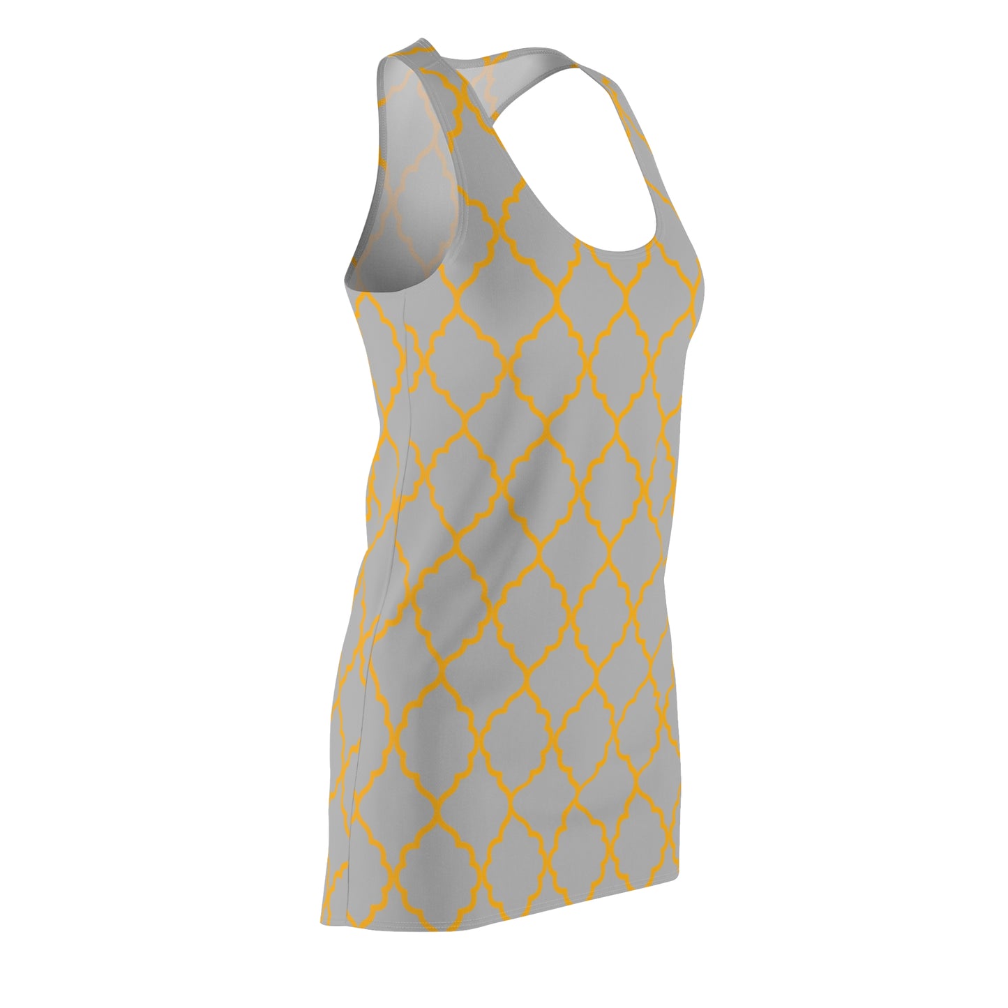 Graues Racerback Kleid mit goldenem Ornamentmuster