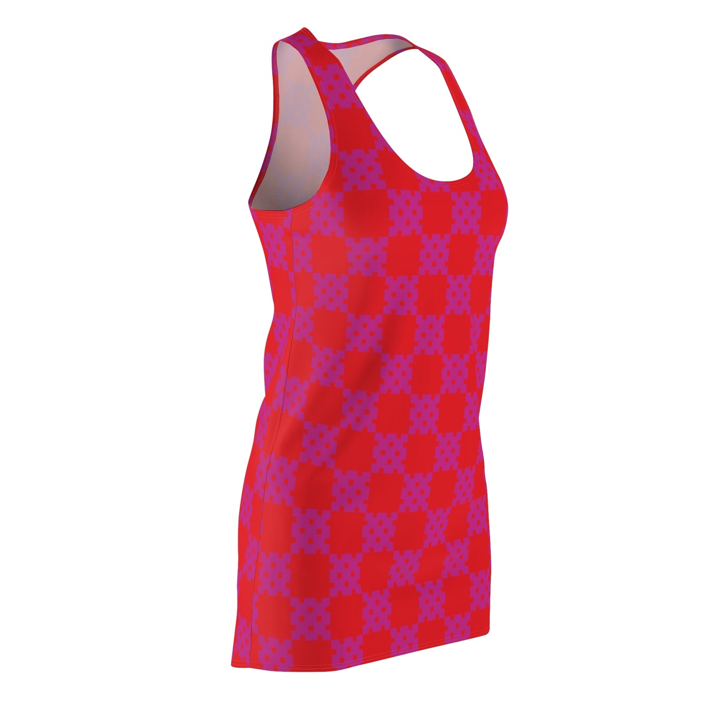 Rot-Pinkes Racerback Kleid mit geometrischem Karomuster