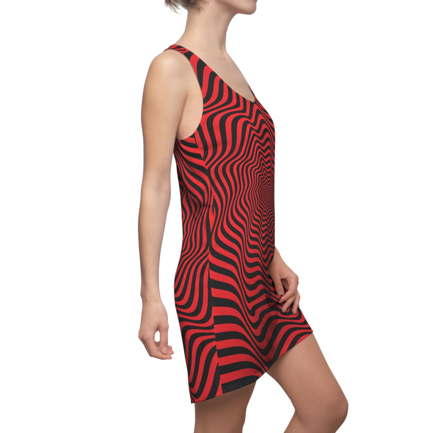 Optical Illusion Racerback Kleid – Schwarz Rot Design