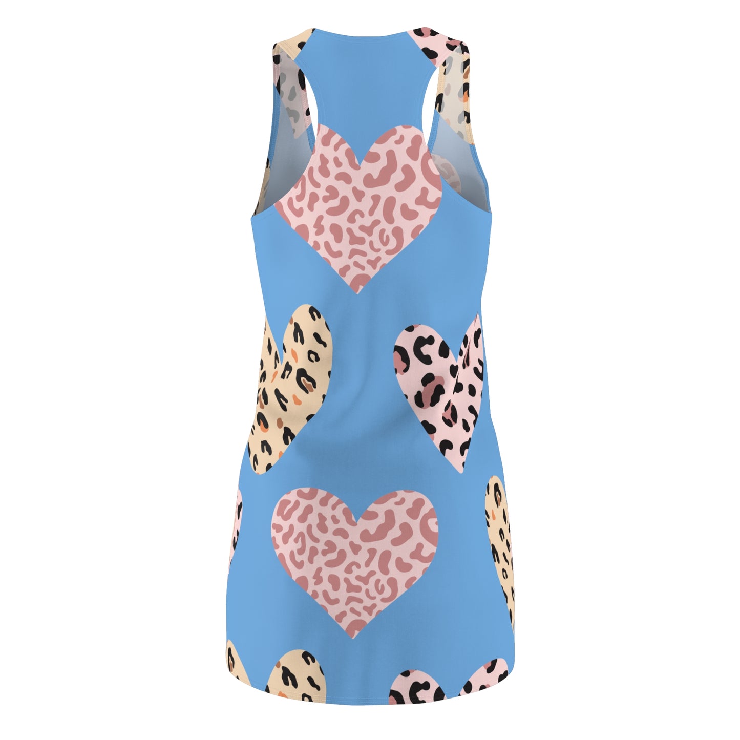Hellblau Herz Leopard Racerback Kleid – Weiß Pink Sommerkleid