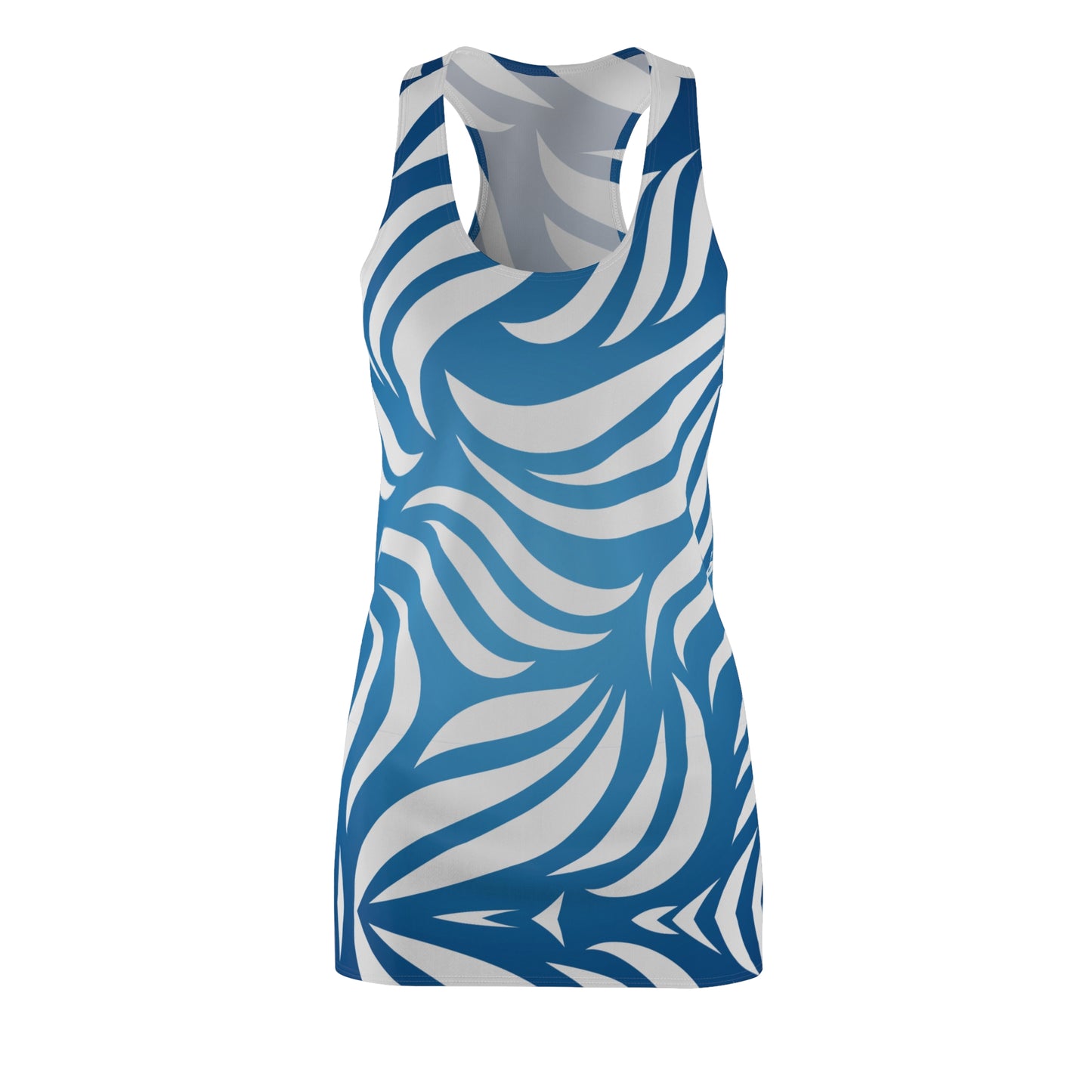 Blaues Racerback Kleid – Modernes Sommerkleid mit wellenförmigem Muster