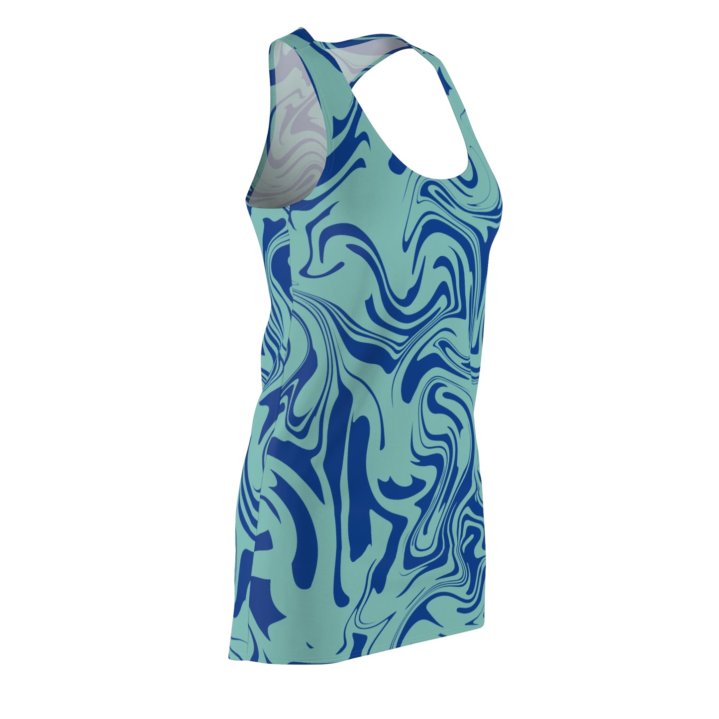 Aqua Dunkelblau Marmor Racerback Kleid – Trendige Sommer Damenmode