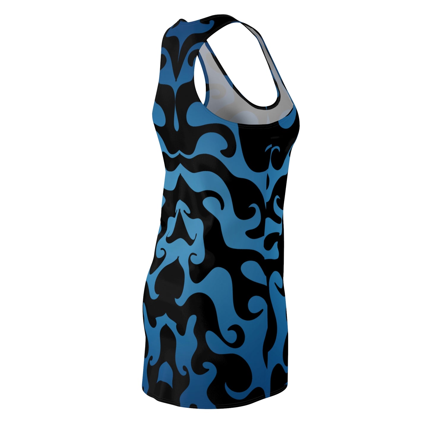 Racerback Kleid mit grafischem Ornamentmuster in Blau-Schwarz