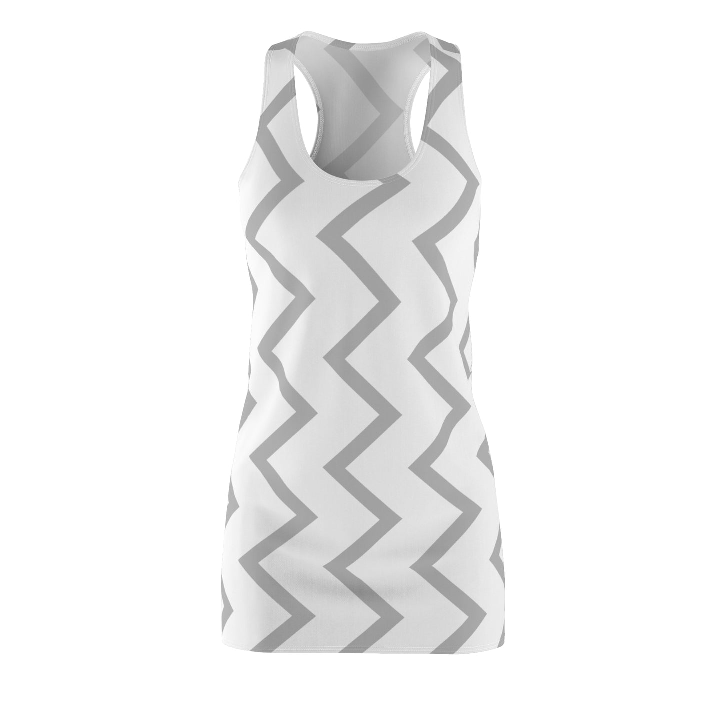 Zickzack Racerback Kleid – Grau Weiß Sommer Damenmode