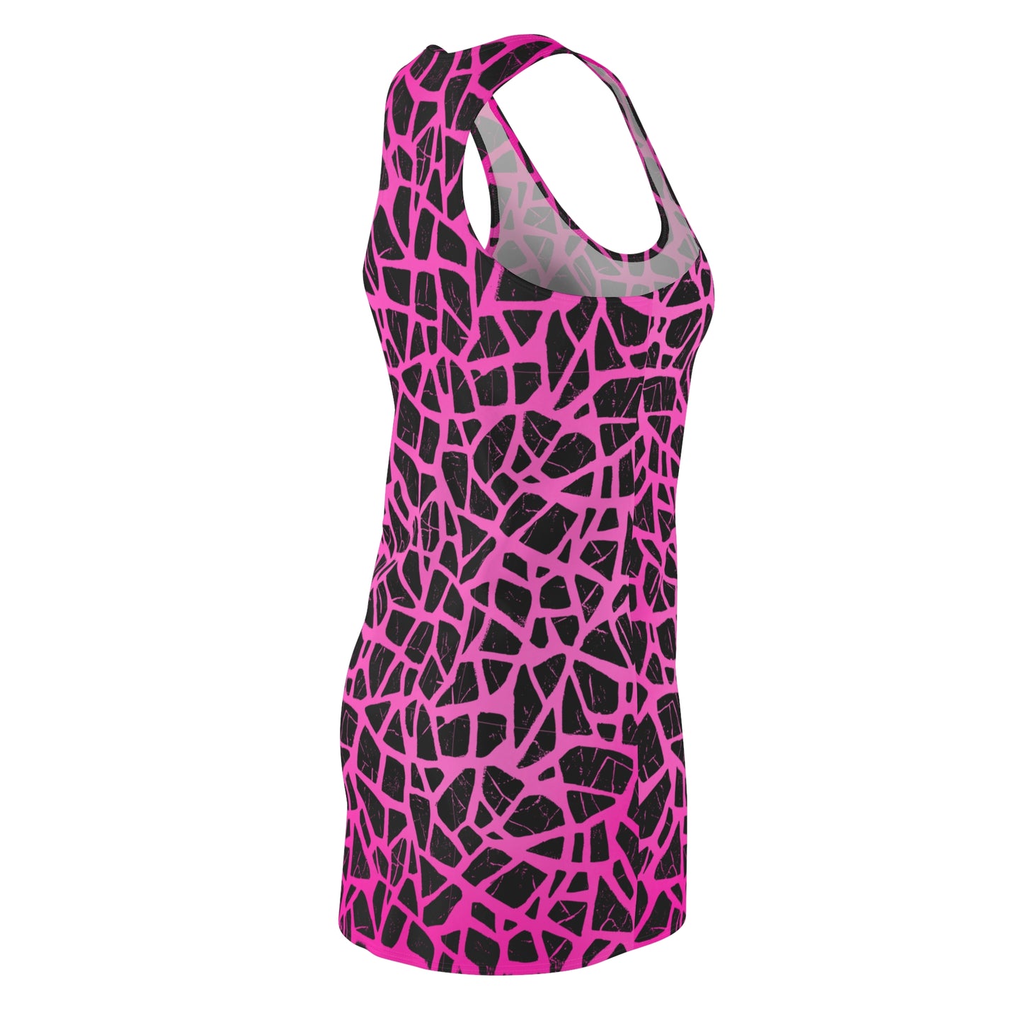 Racerback Damenkleid – Pinker Farbverlauf mit abstraktem Muster