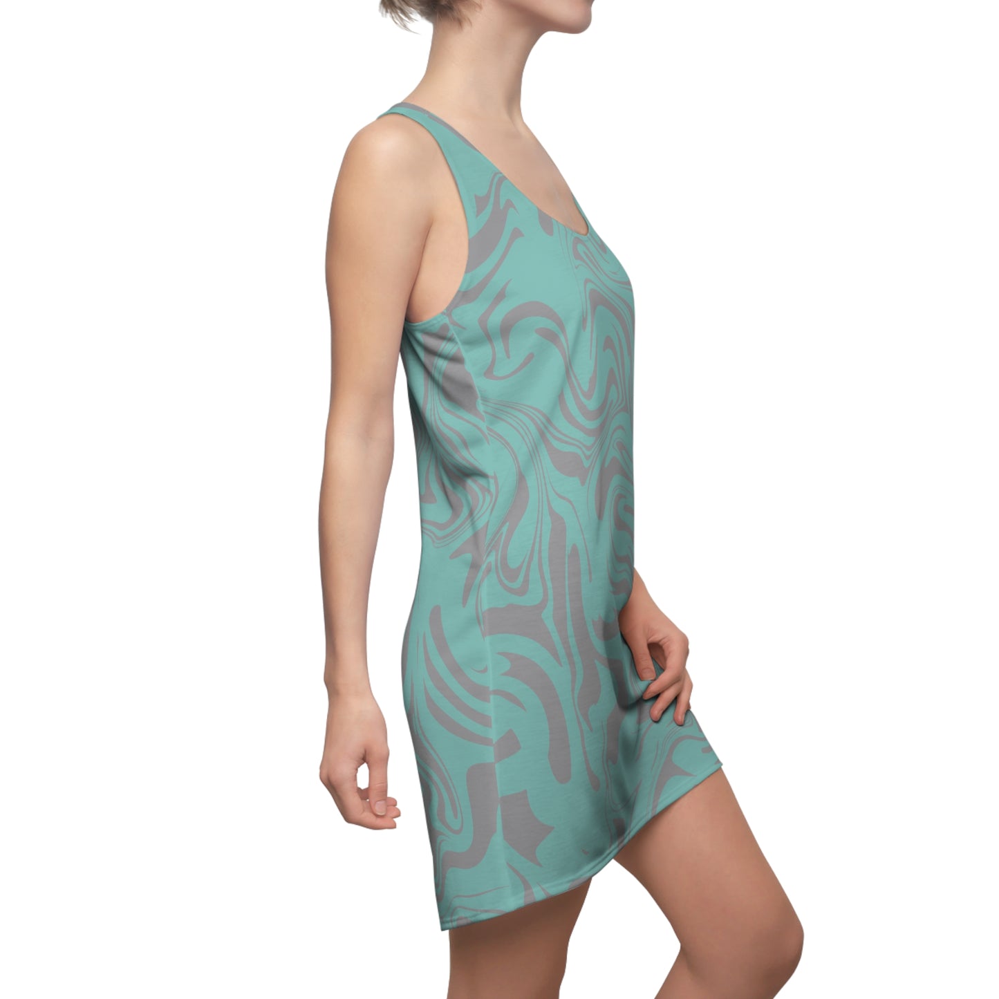 Aqua Grau Marmor Racerback Kleid – Trendige Sommer Damenmode
