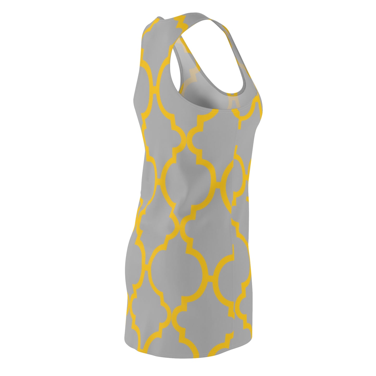 Graues Racerback Kleid mit gelbem Ornamentmuster