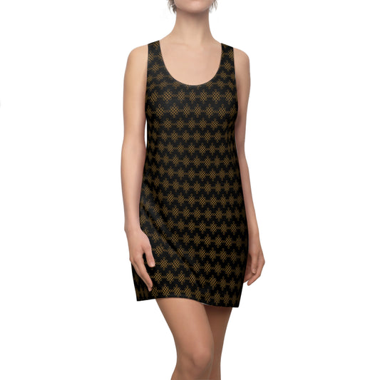 Schwarzes Damen Sommerkleid mit goldenem Muster