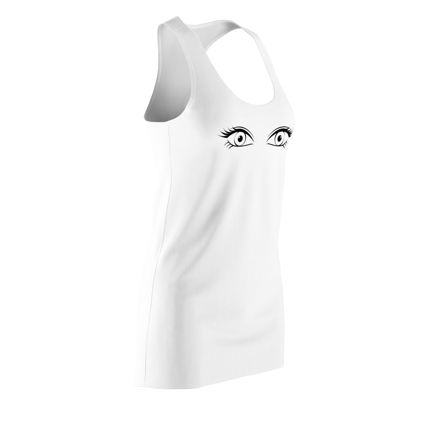 Weißes Racerback Kleid mit Augen Motiv – Minimal Print