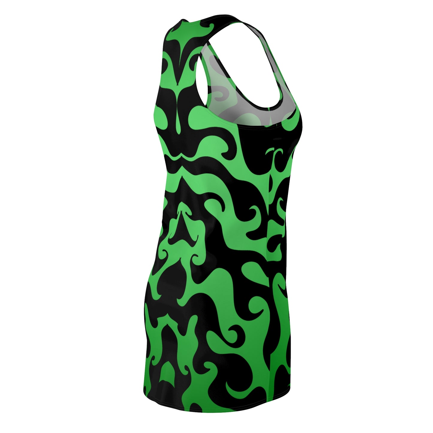 Racerback Kleid mit grafischem Ornamentmuster in Grün-Schwarz
