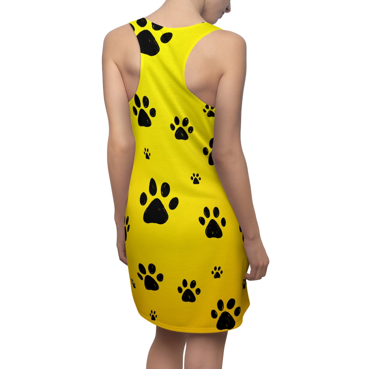 Gelbes Racerback Kleid mit schwarzen Pfoten – Farbverlauf