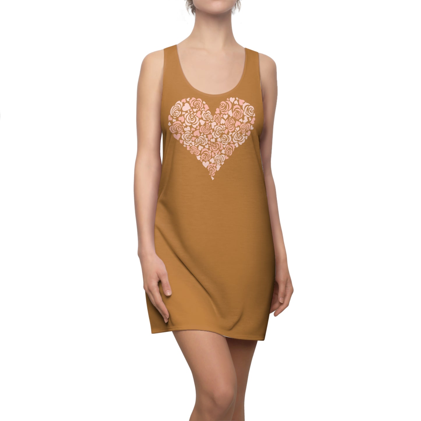 Hellbraun Floral Heart Kleid Racerback Romantisches Sommerkleid