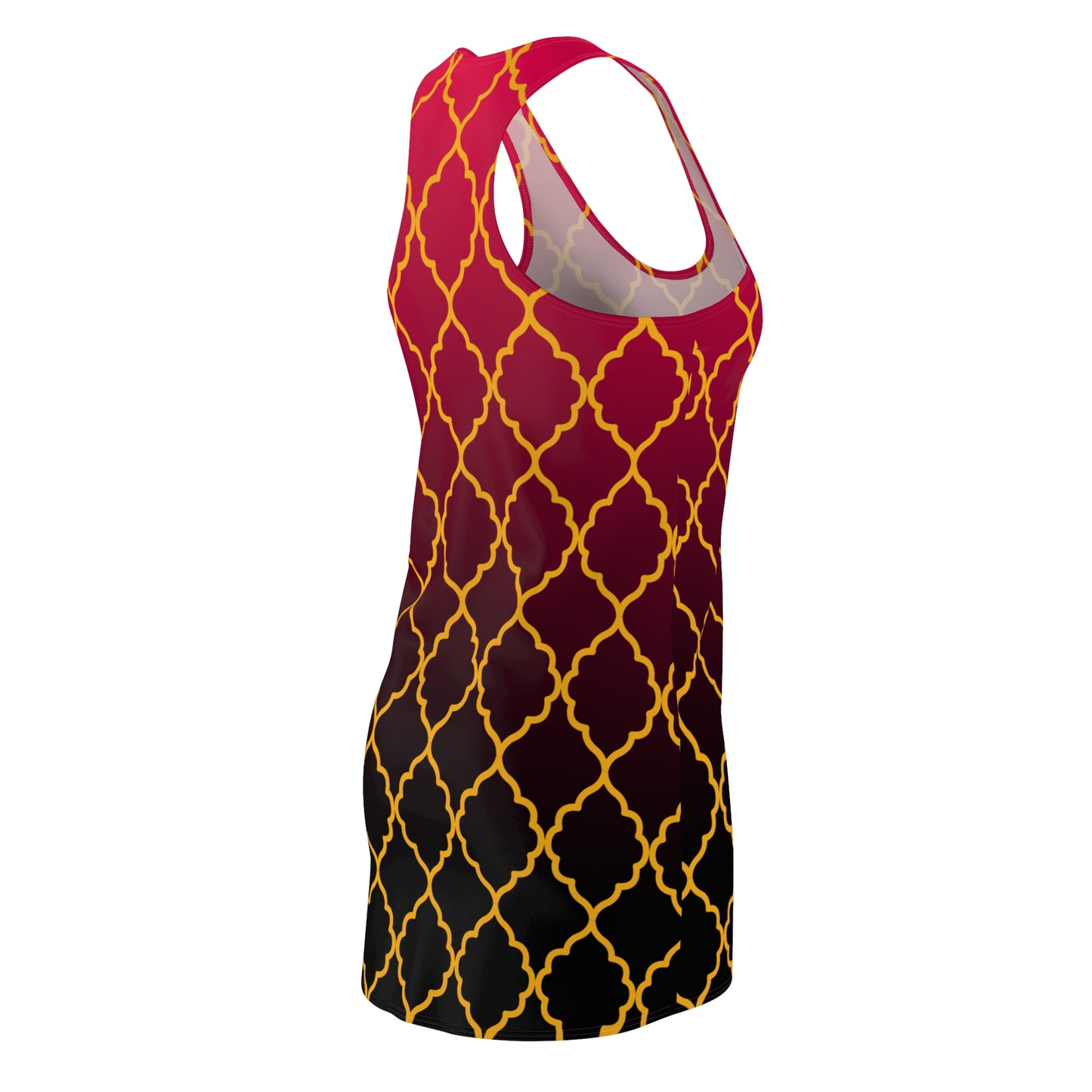 Rotes Racerback Kleid mit goldenem Ornamentmuster