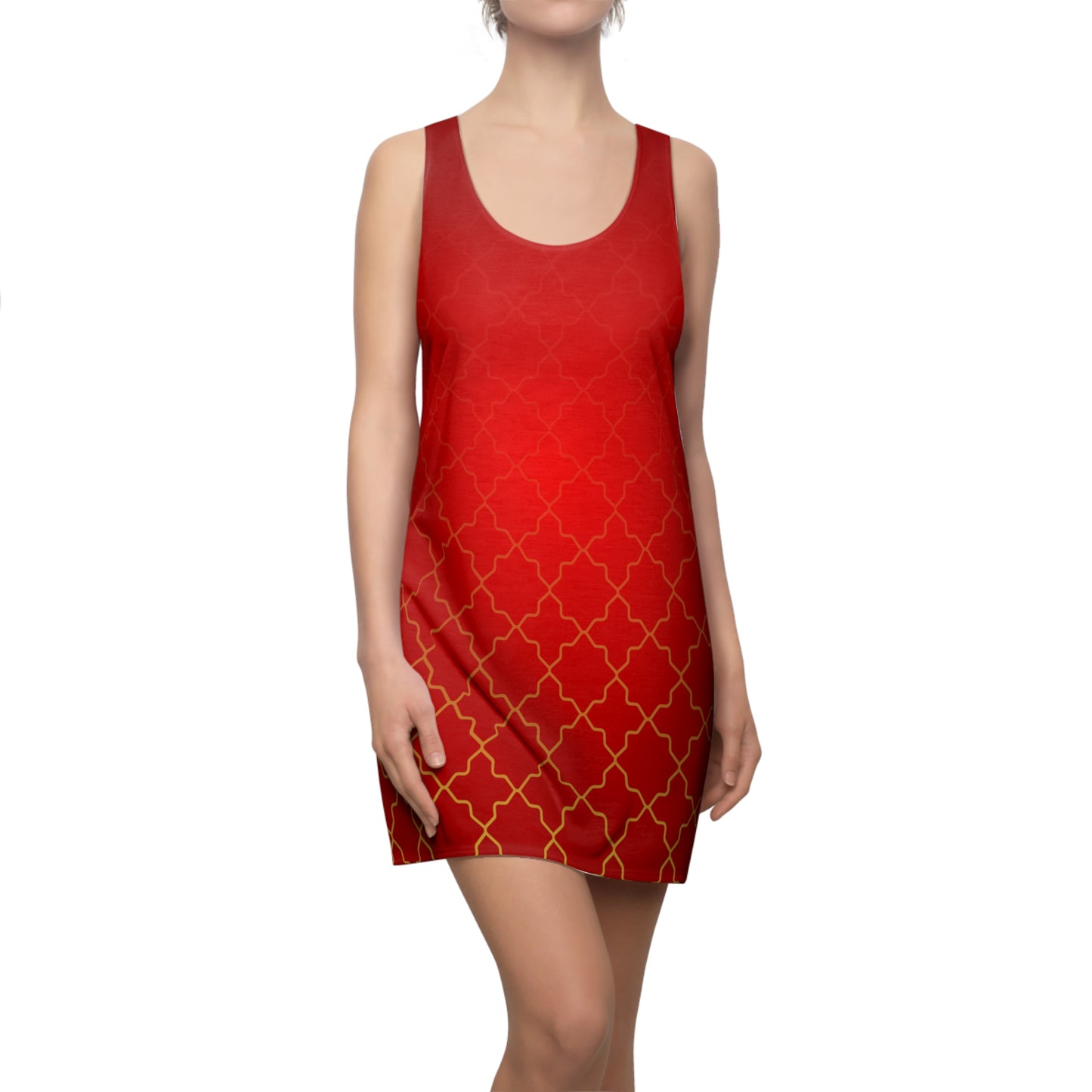 Rotes Racerback Kleid mit goldenem Muster & Farbverlauf