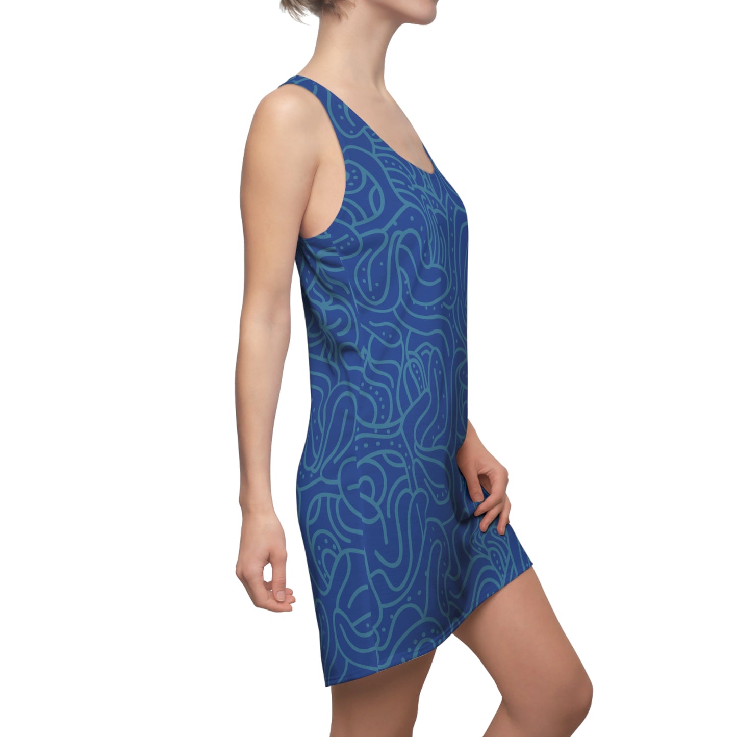 Racerback Kleid Blau Blau – Modernes Wellenmuster