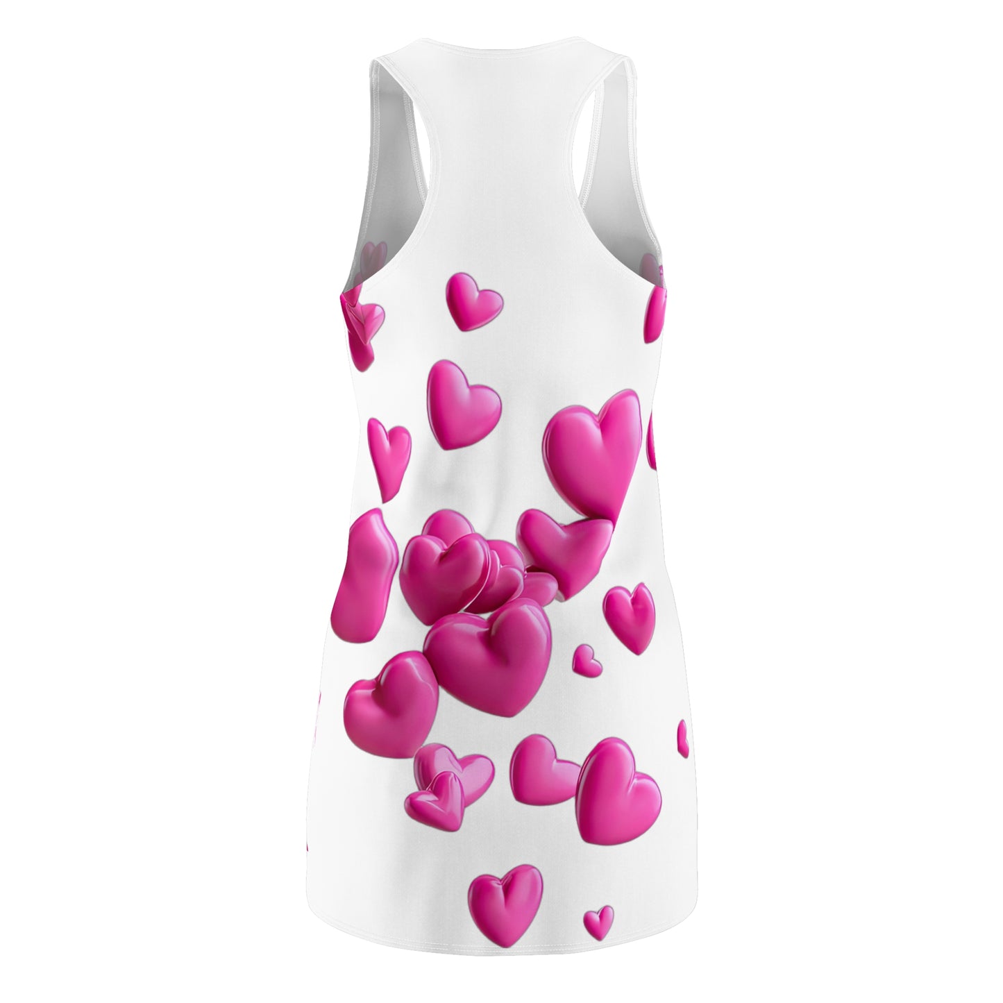 Weißes Racerback Kleid mit pinken 3D Herzen – Love Design
