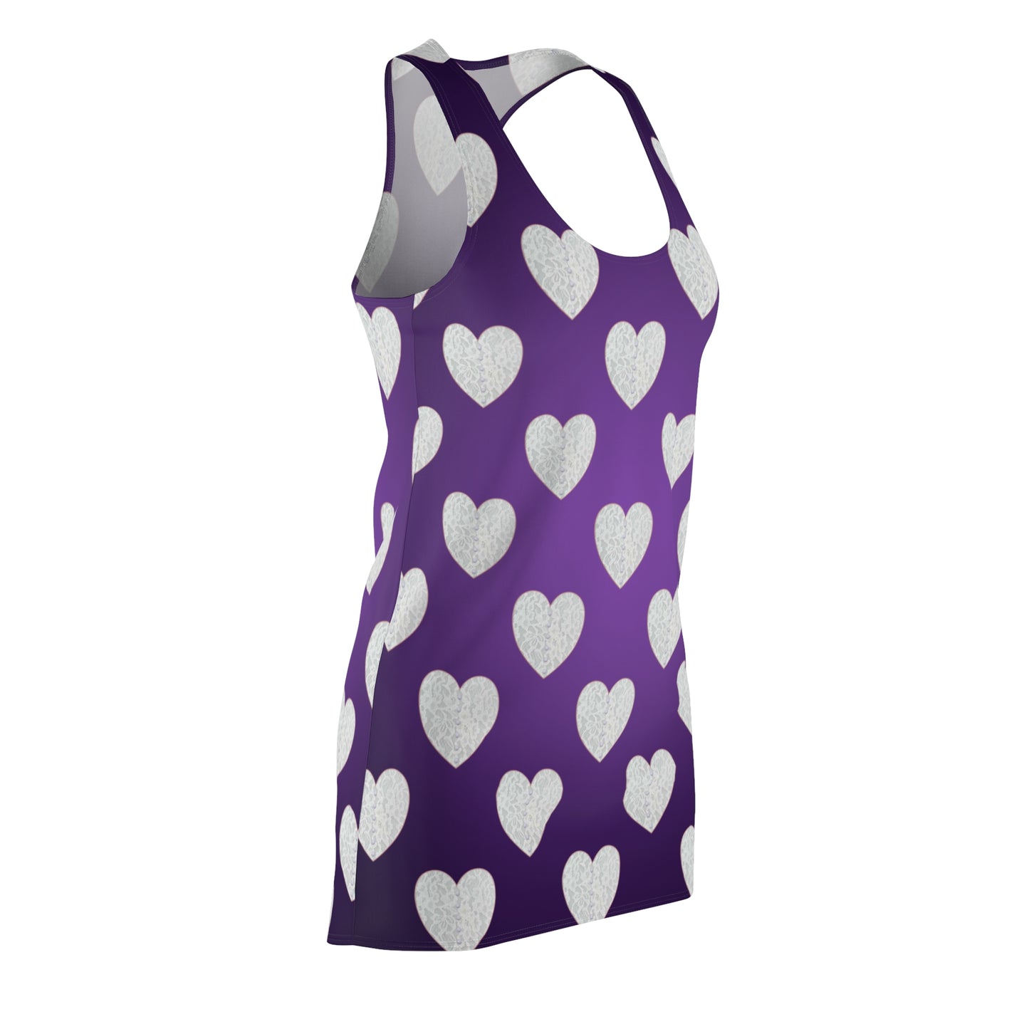 Violettes Racerback Kleid mit Herzmuster & sanftem Farbverlauf