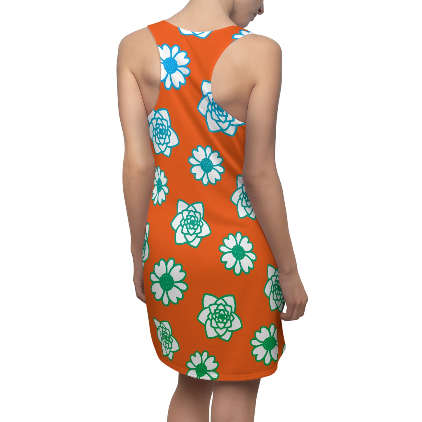 Racerback Kleid Orange mit grünem Blumenmuster Sommerlook