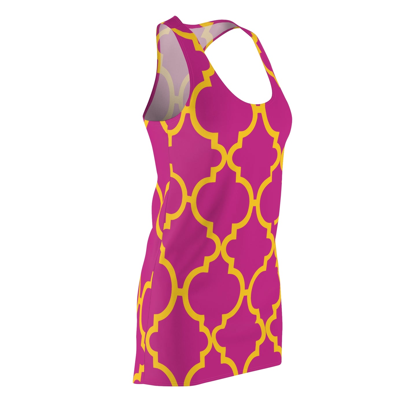 Pinkes Racerback Kleid mit gelbem Ornamentmuster