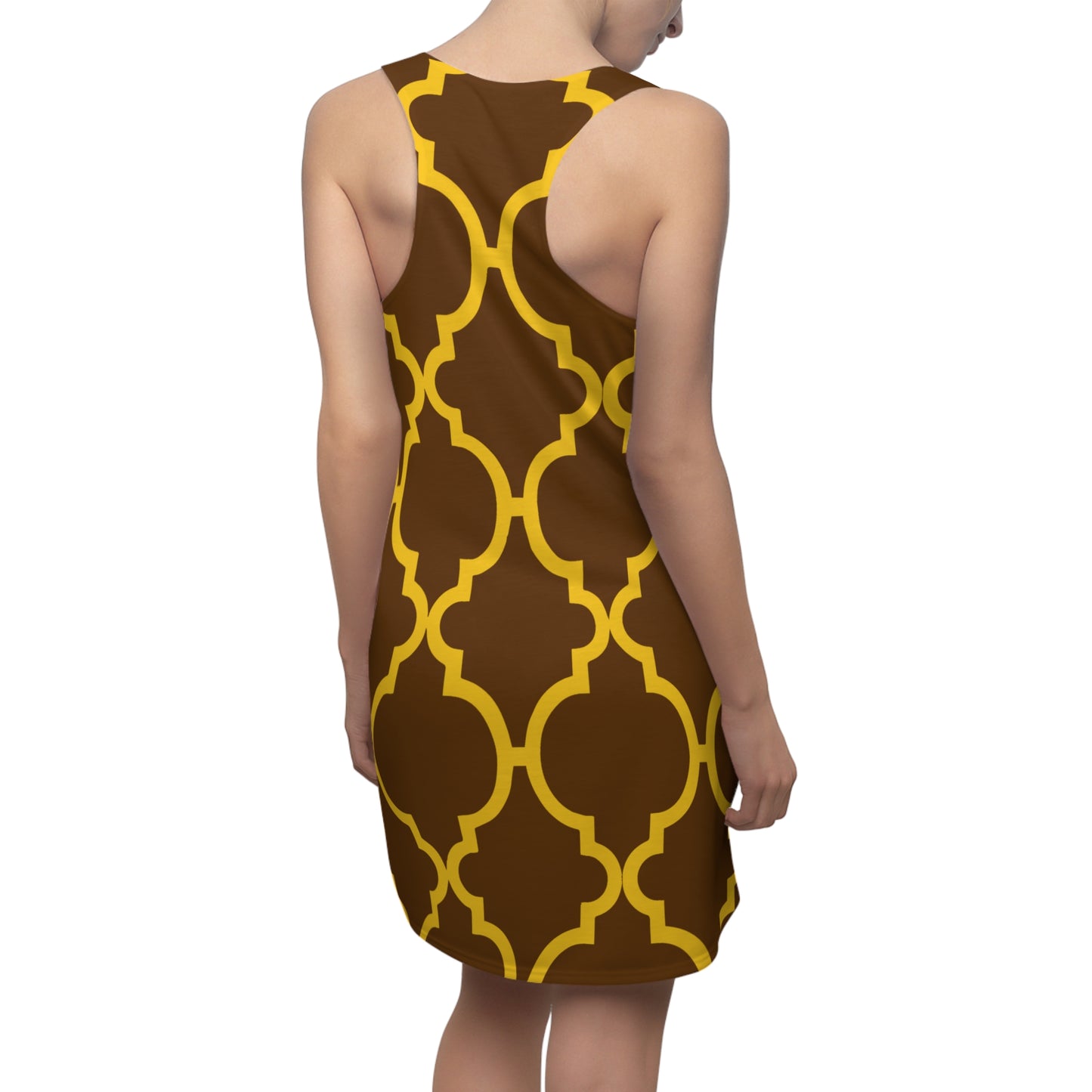 Braunes Racerback Kleid mit gelbem Ornamentmuster