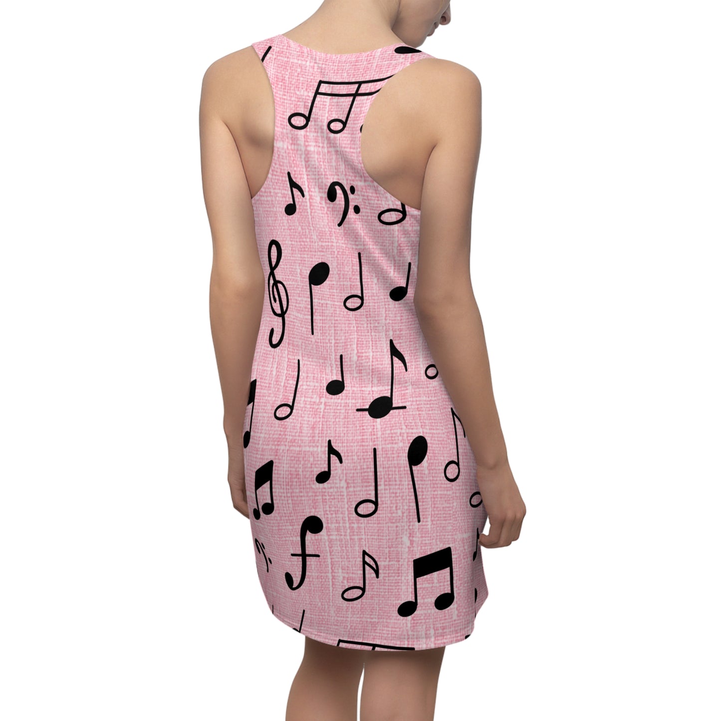 Rosa Racerback Kleid – Sommerkleid mit Musiknoten für Damen