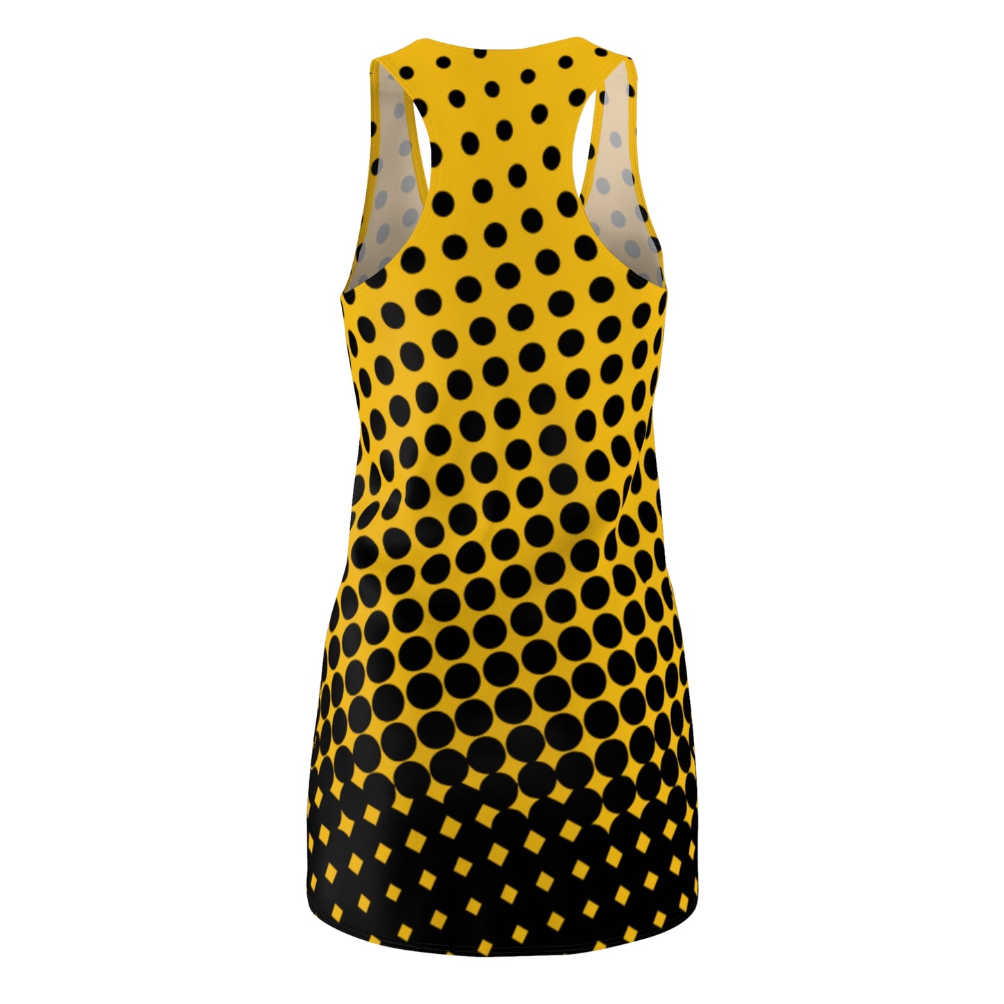 Black Yellow Polka Dot Racerback – Retro Sleeveless Mini Dress