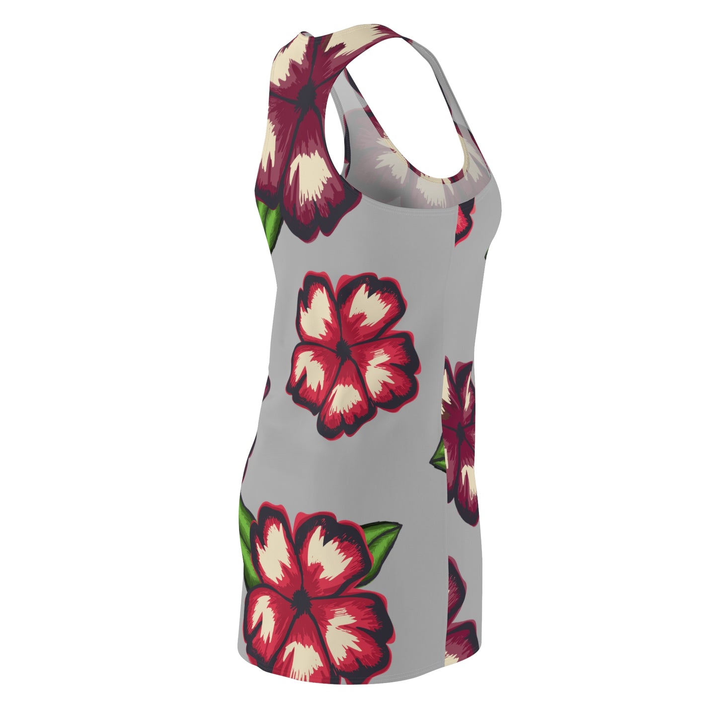 Graues Hibiskus Racerback Kleid – Stylishes Sommerkleid