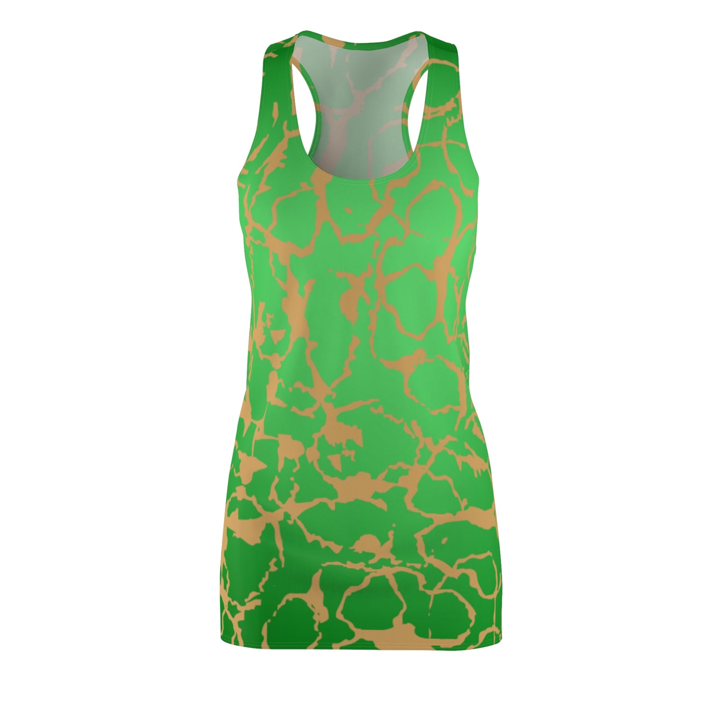 Racerback Kleid Grün Gold mit abstraktem Muster & Farbverlauf