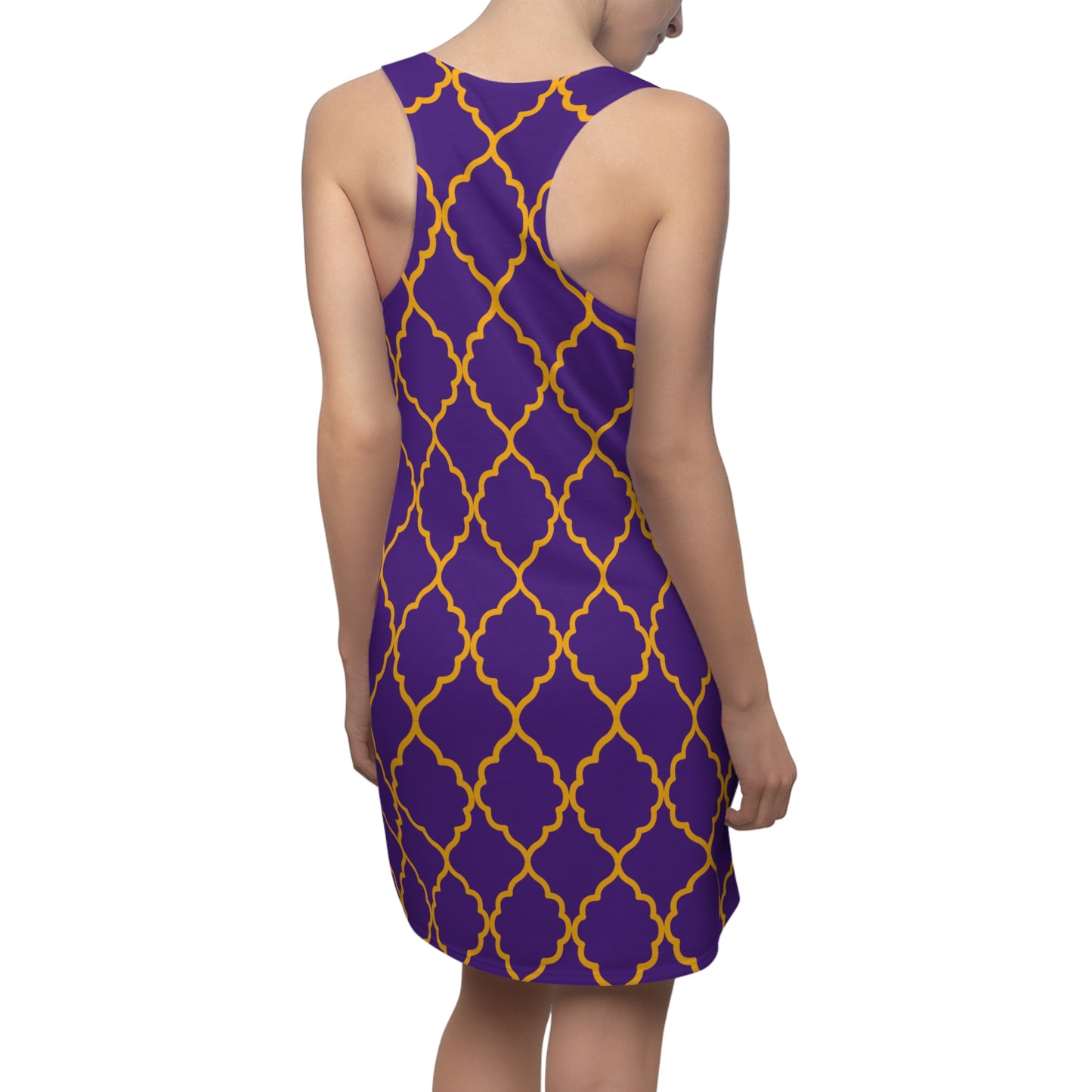 Violettes Racerback Kleid mit goldenem Ornamentmuster