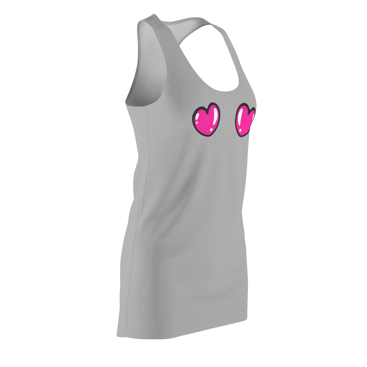 Graues Racerback Kleid mit pinken Comic Herzen