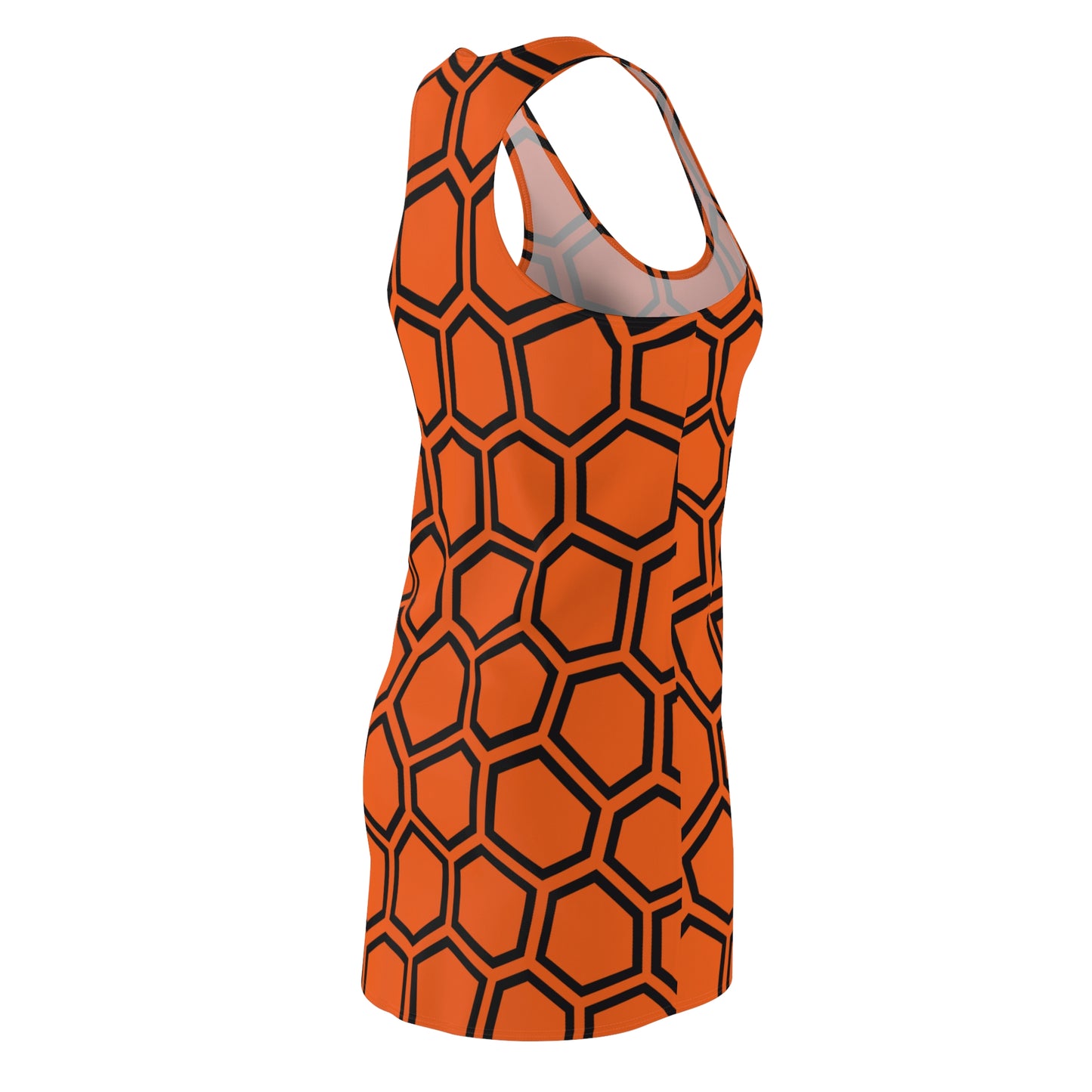 Racerback Kleid Schwarz Orange Hexagon Muster Damen Sommer