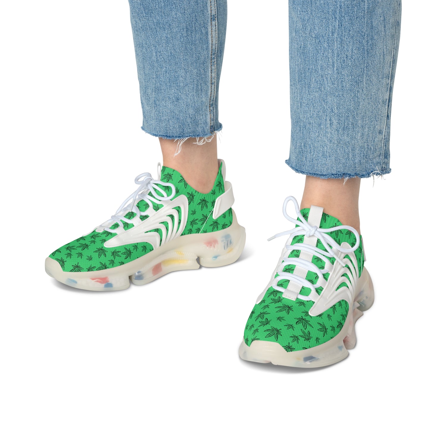 Grüne Damen Sneaker mit Cannabis Print – Trendige Freizeitschuhe