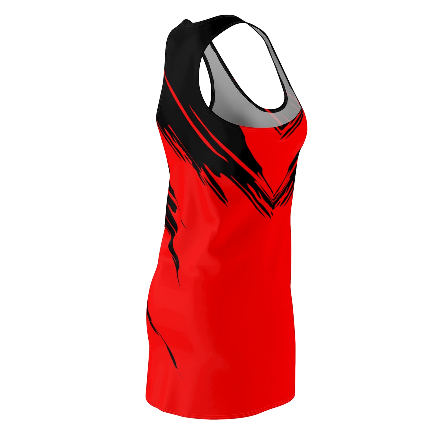 Rotes Racerback Kleid mit schwarzem Brushstroke Design