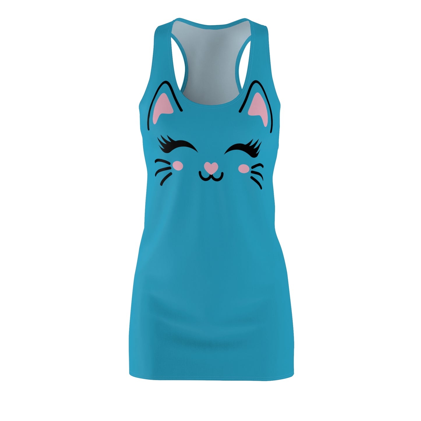 Racerback Kleid mit Cute Katzenmotiv in Türkis