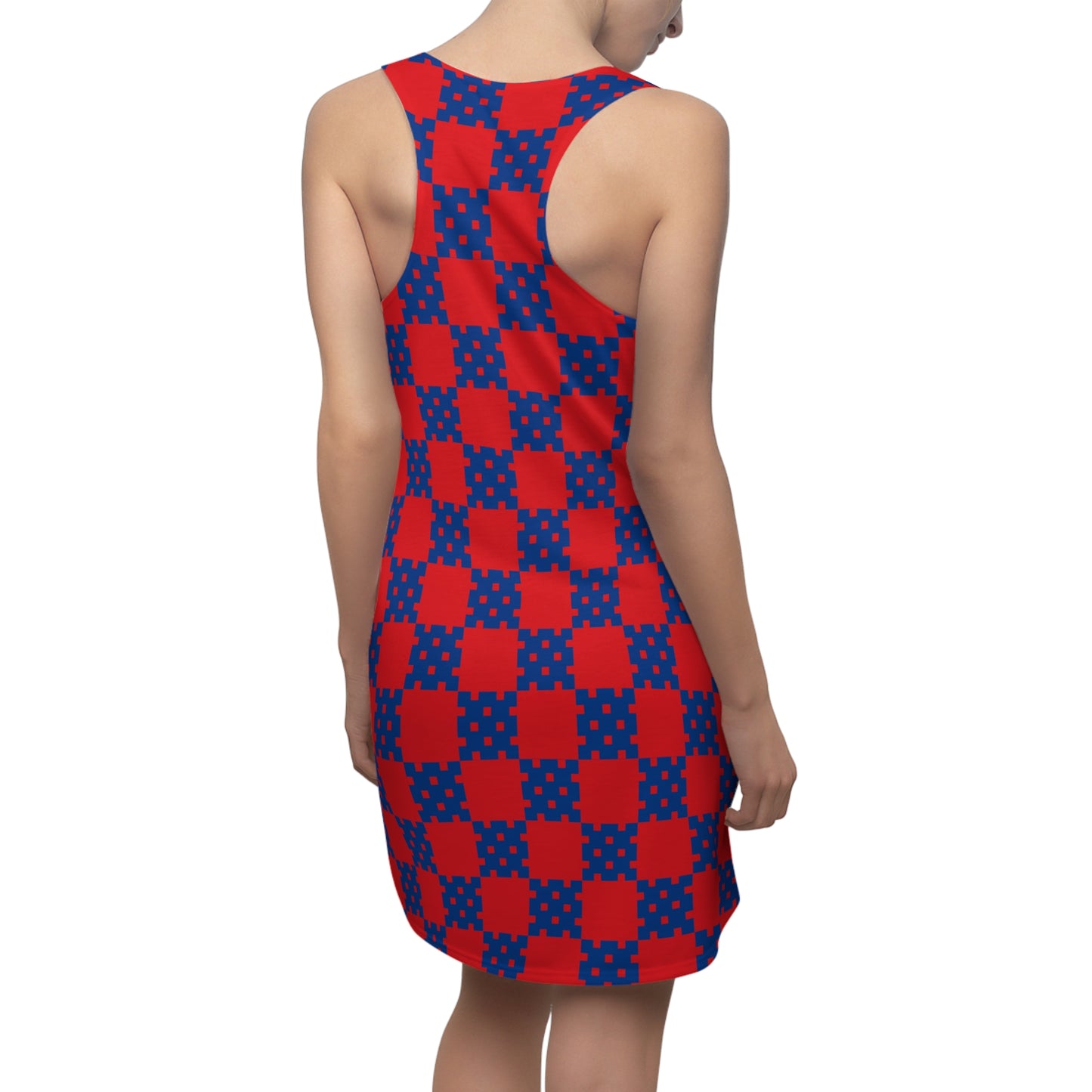 Rot-Blaues Racerback Kleid mit geometrischem Karomuster