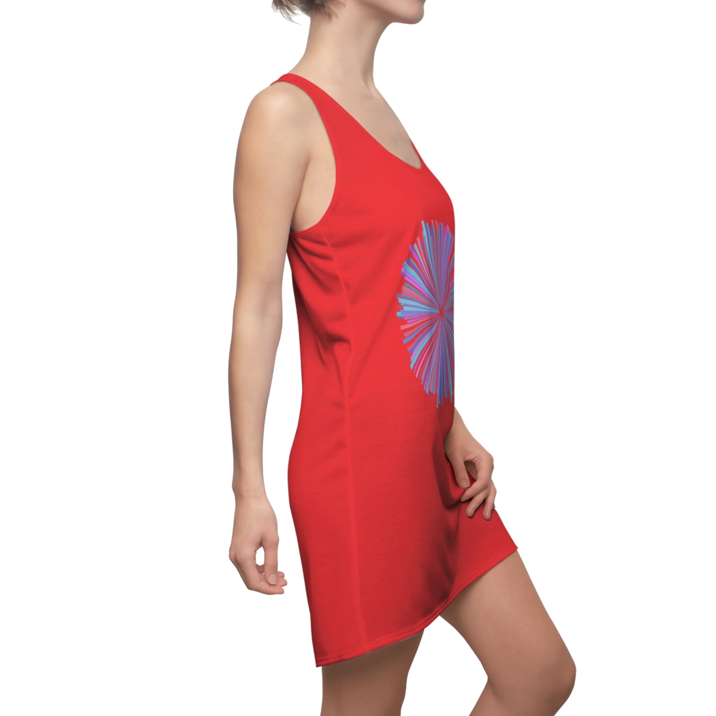 Rot Racerback Kleid mit Aquarell-Muster – Sommerkleid, elegant & leicht