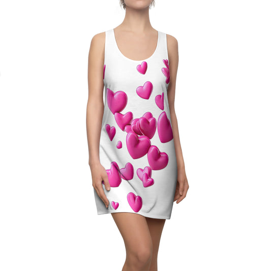 Weißes Racerback Kleid mit pinken 3D Herzen – Love Design