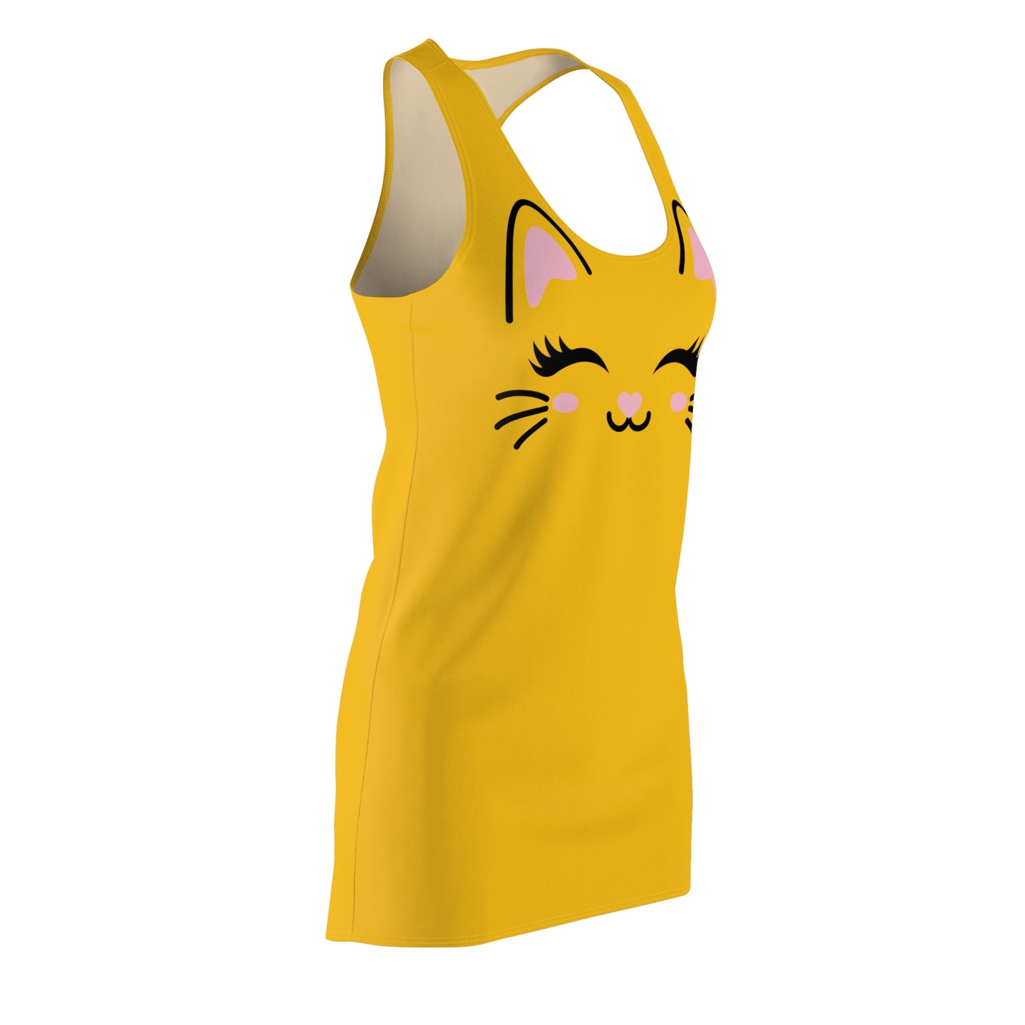 Racerback Kleid mit Cute Katzenmotiv in Gelb