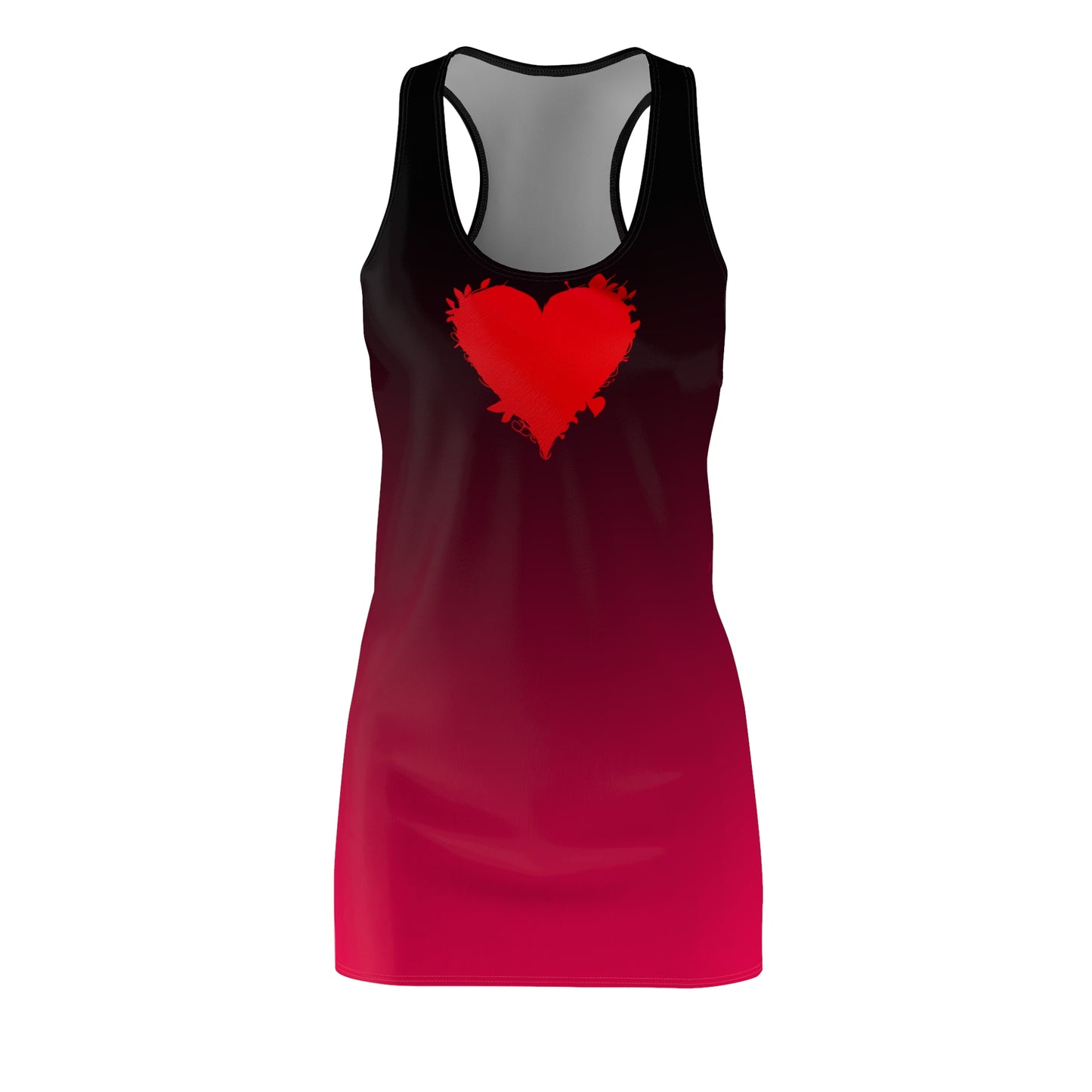 Rot-Schwarzes Racerback Kleid – Farbverlauf Look Herzmotiv