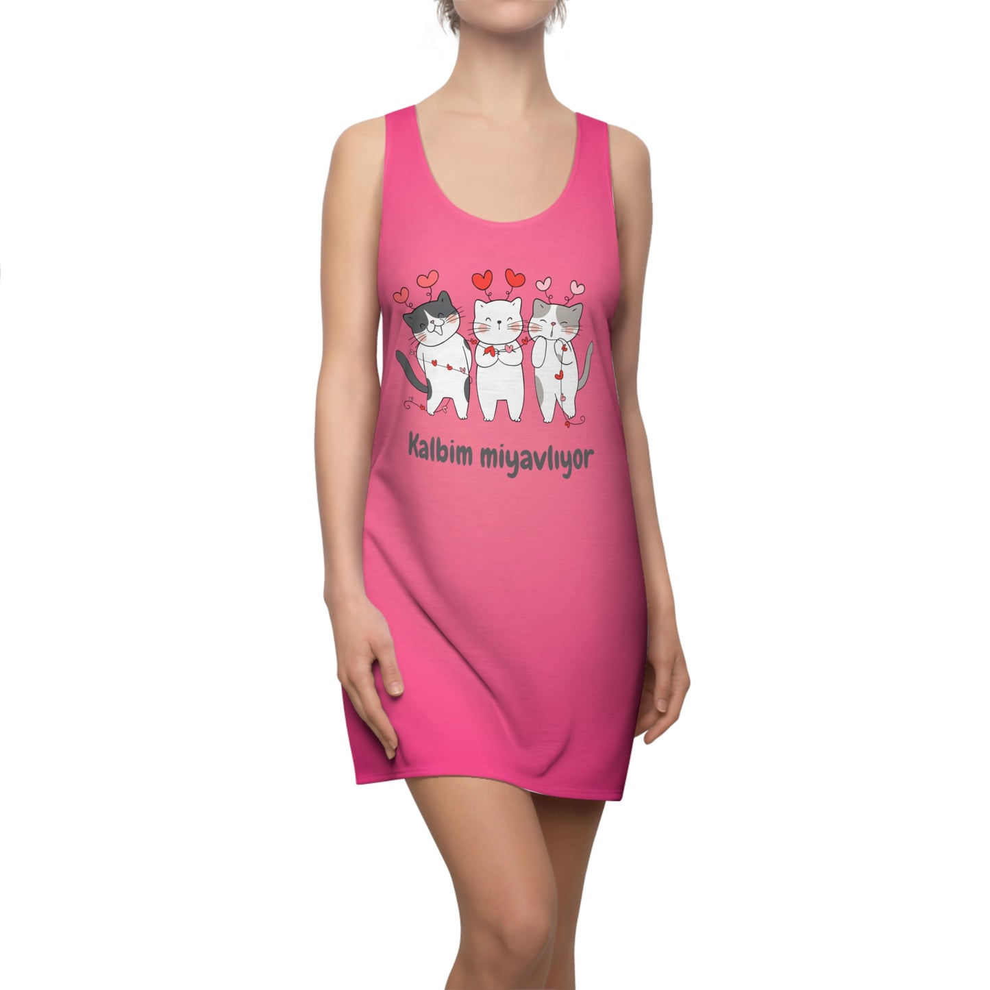 Pinkes Racerback Kleid – Verspieltes Sommerkleid mit Katzenmotiv